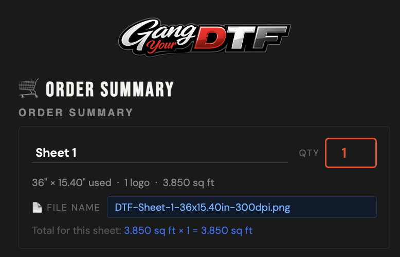 Order Summary page showing where to enter the QTY (number of copies)